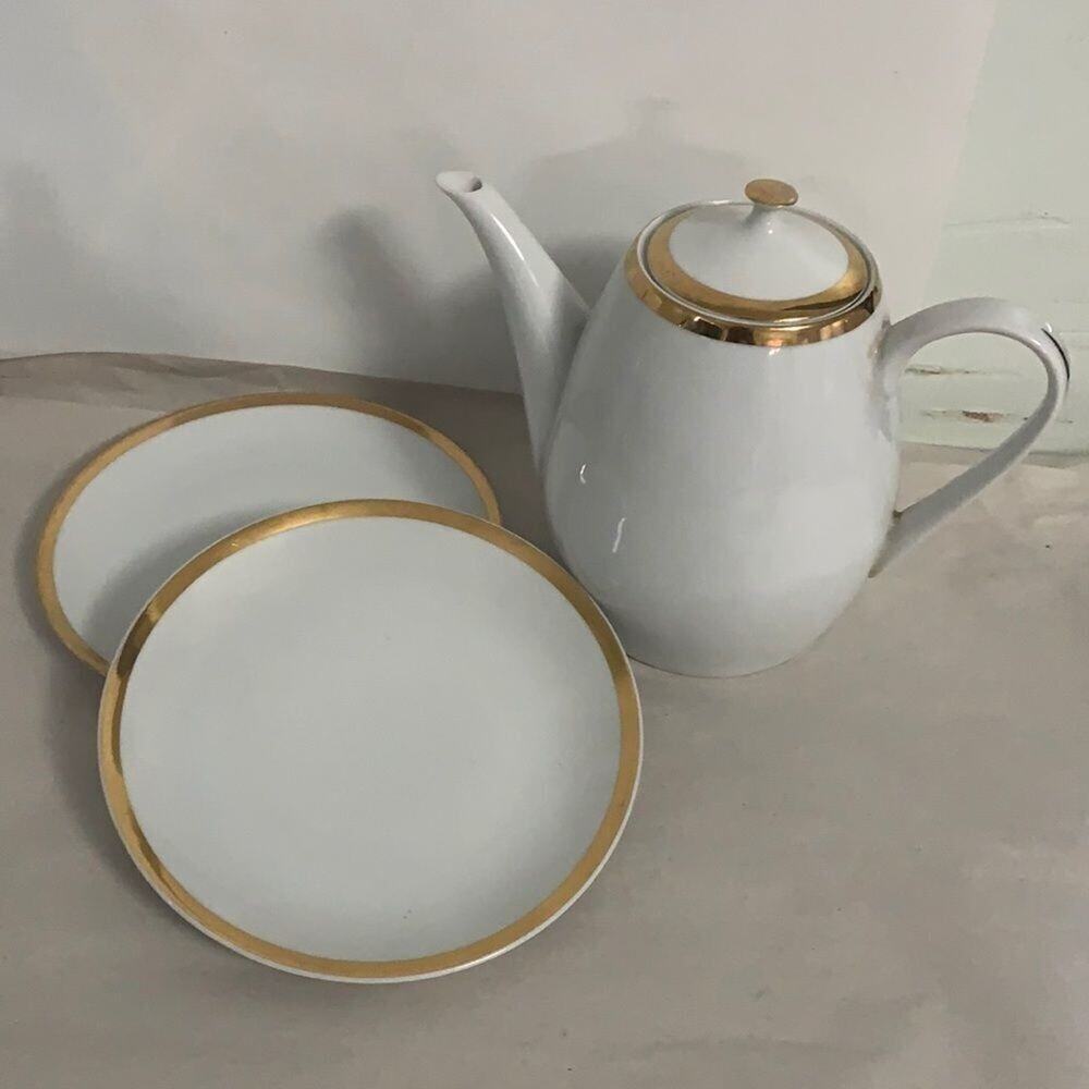 BOHEMIA BRIGITA  CZECH TEA JUG‎ AND 2 SAUCER